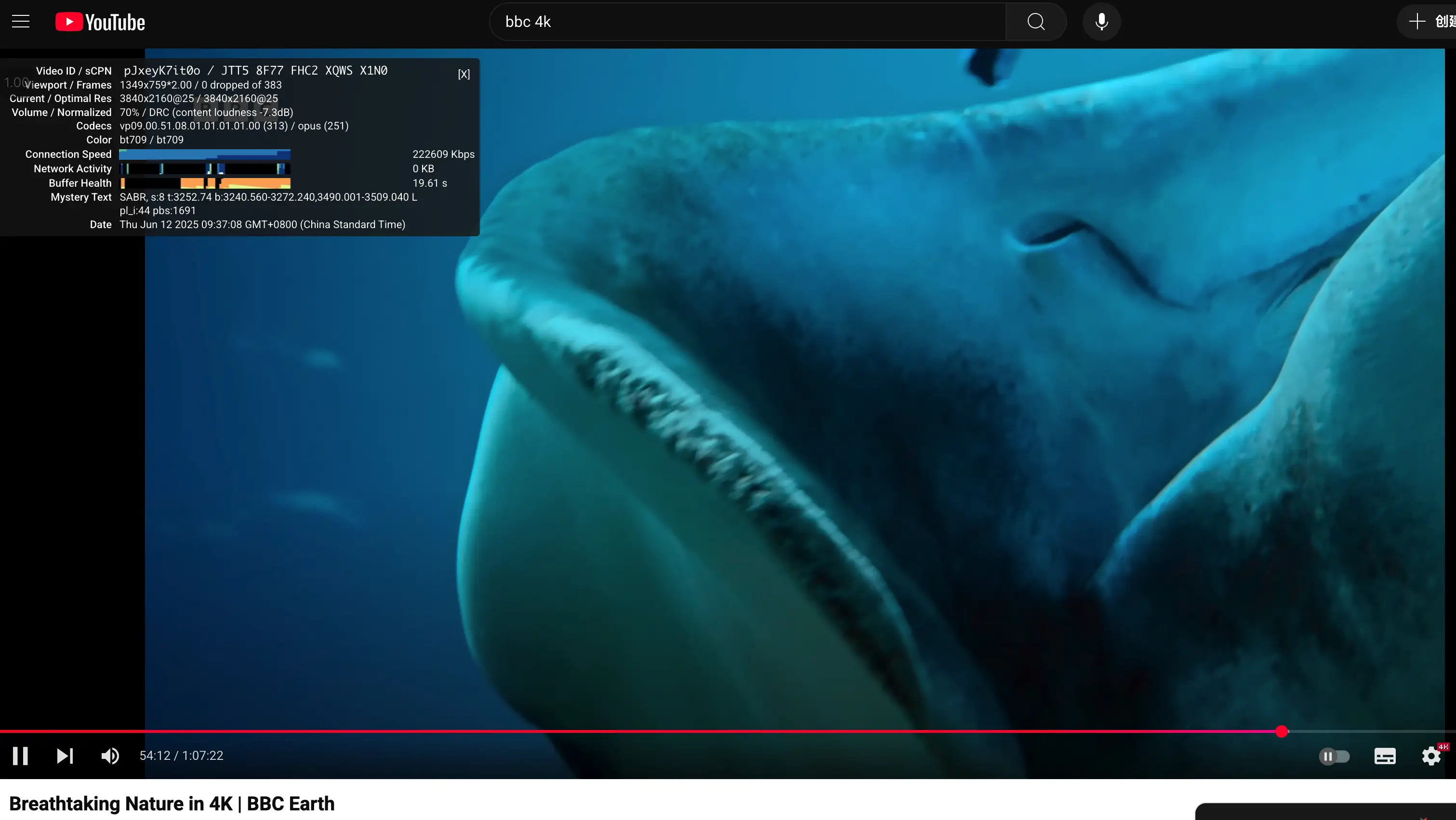 YouTube 4K播放测试